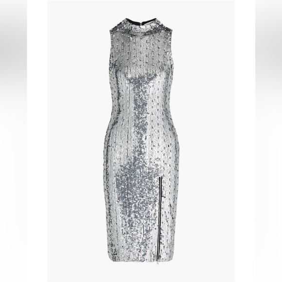 🔥 Ret $895 Alice + Olivia Silver Sequin Malika zip-detailed embellished dress - Picture 4 of 11